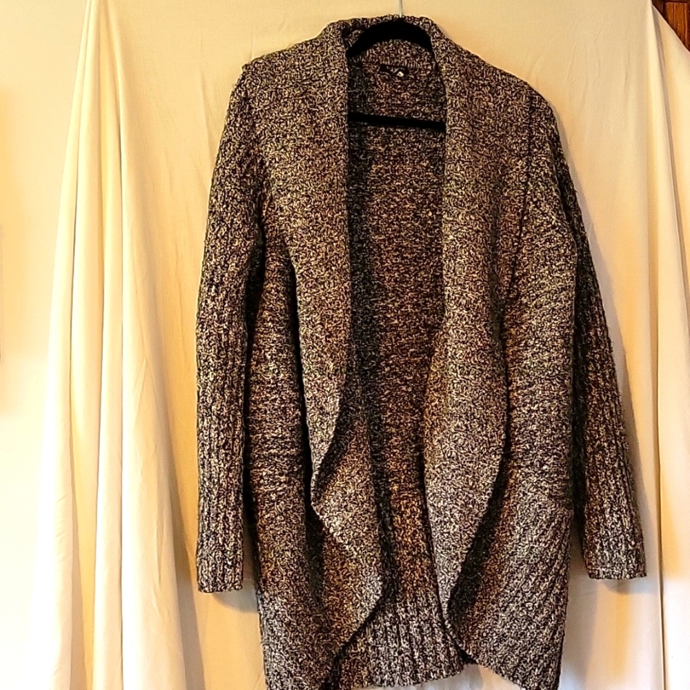 Talbots size Small Black and White knit Cotton/Alpaca blend Open Front sweater